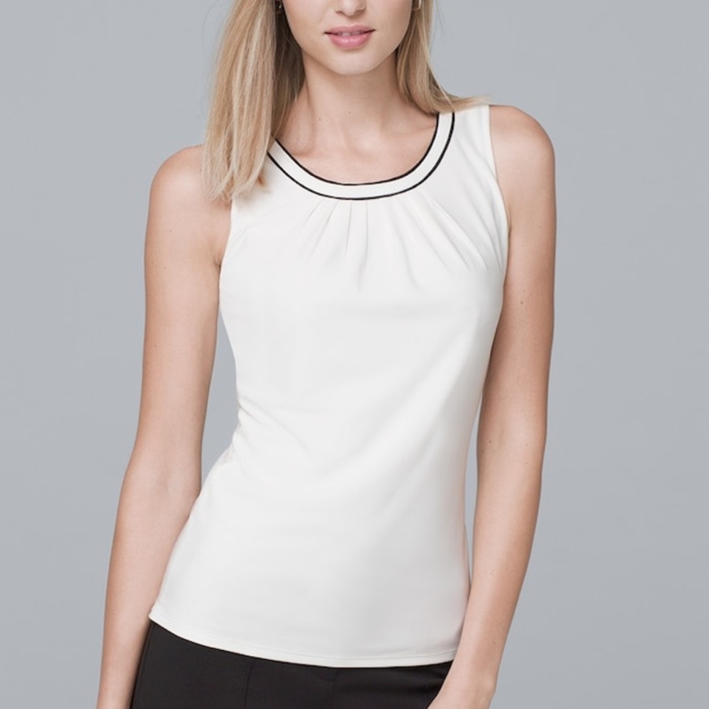 WHBM ECRU PLEAT DETAIL SHELL